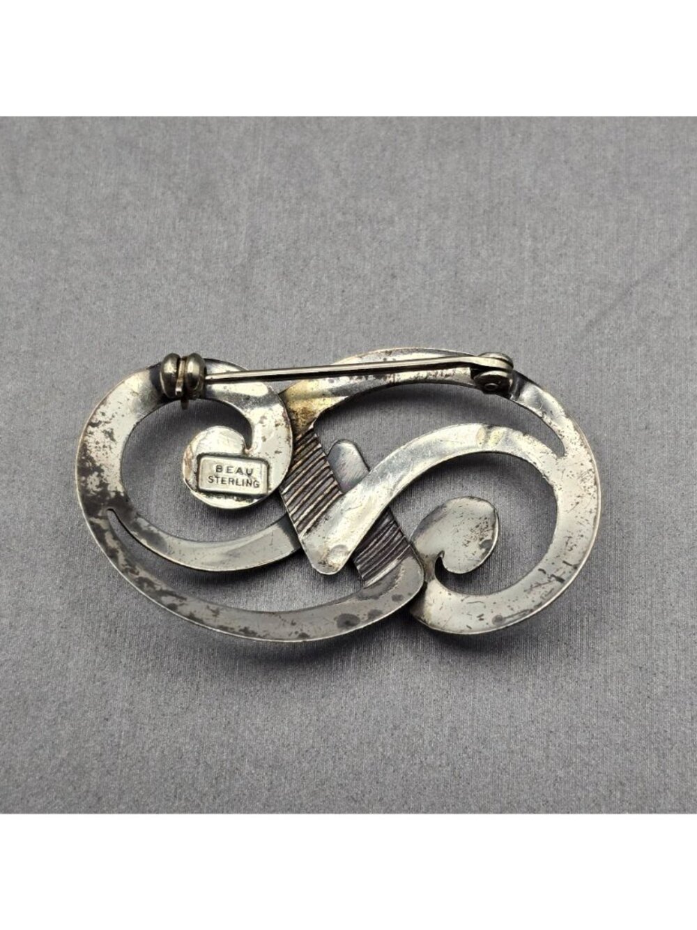 Vintage Beau Sterling Swirl Brooch Mid Century Modern Pin Sculptural Jewelry - Picture 5 of 8